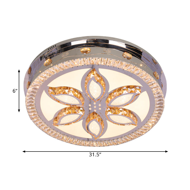 LED Round Flushmount Light Contemporary Stainless-Steel Finish Clear Crystal Blocks Ceiling Lamp with Flower Pattern Clearhalo 'Ceiling Lights' 'Close To Ceiling Lights' 'Close to ceiling' 'Flush mount' Lighting' 1425634