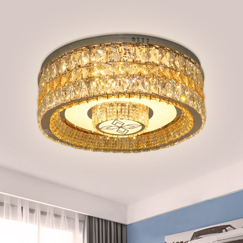 Clear Crystal Blocks Drum Flush Mount Modern Living Room LED Close to Ceiling Light - Clear - Clearhalo - 'Ceiling Lights' - 'Close To Ceiling Lights' - 'Close to ceiling' - 'Flush mount' - Lighting' - 1425635