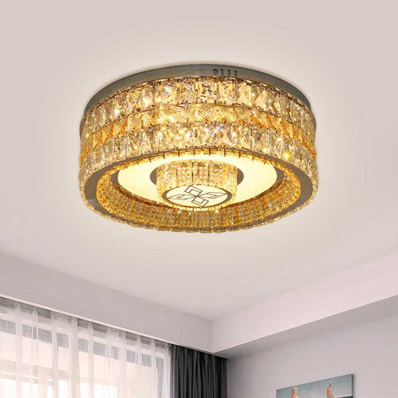 Clear Crystal Blocks Drum Flush Mount Modern Living Room LED Close to Ceiling Light - Clearhalo - 'Ceiling Lights' - 'Close To Ceiling Lights' - 'Close to ceiling' - 'Flush mount' - Lighting' - 1425636