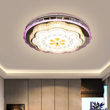 Contemporary Circular Ceiling Lamp Crystal Blocks LED Flush Light in Stainless-Steel with Floral Design