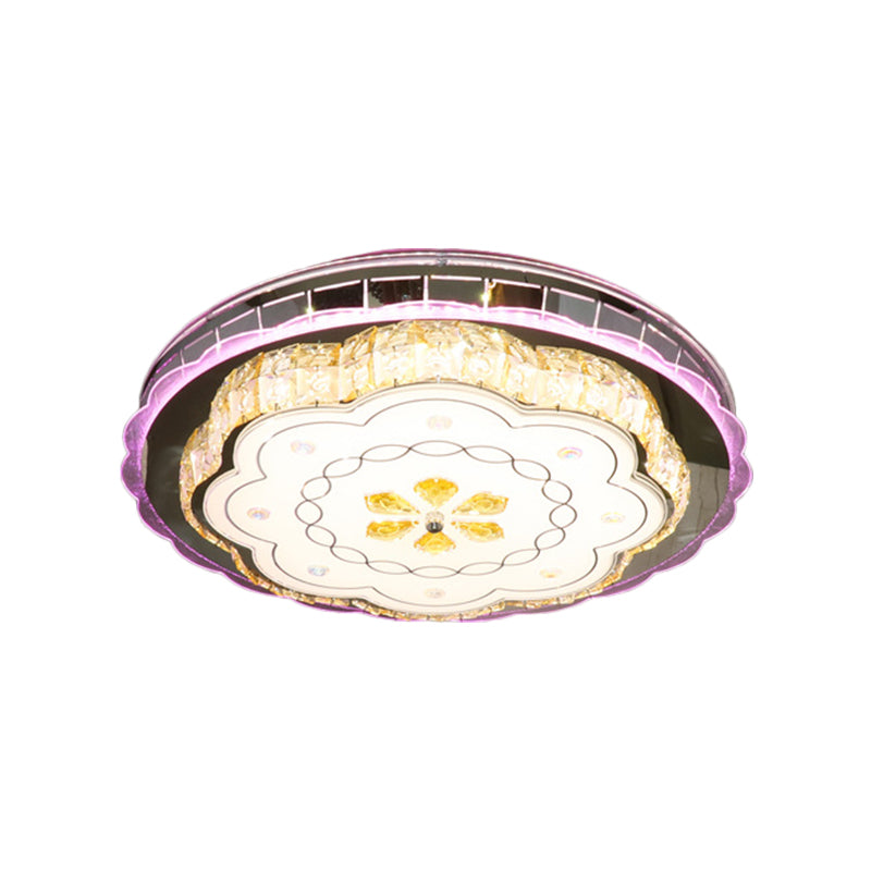 Contemporary Circular Ceiling Lamp Crystal Blocks LED Flush Light in Stainless-Steel with Floral Design