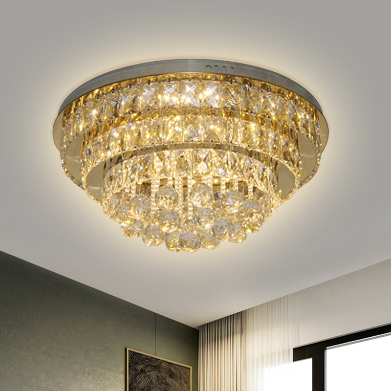 Stainless-Steel Tapered Flushmount Contemporary Clear Faceted Crystal Blocks LED Parlor Ceiling Fixture Clear Clearhalo 'Ceiling Lights' 'Close To Ceiling Lights' 'Close to ceiling' 'Flush mount' Lighting' 1425665