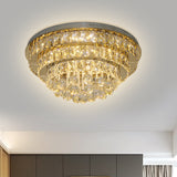 Stainless-Steel Tapered Flushmount Contemporary Clear Faceted Crystal Blocks LED Parlor Ceiling Fixture Clearhalo 'Ceiling Lights' 'Close To Ceiling Lights' 'Close to ceiling' 'Flush mount' Lighting' 1425666
