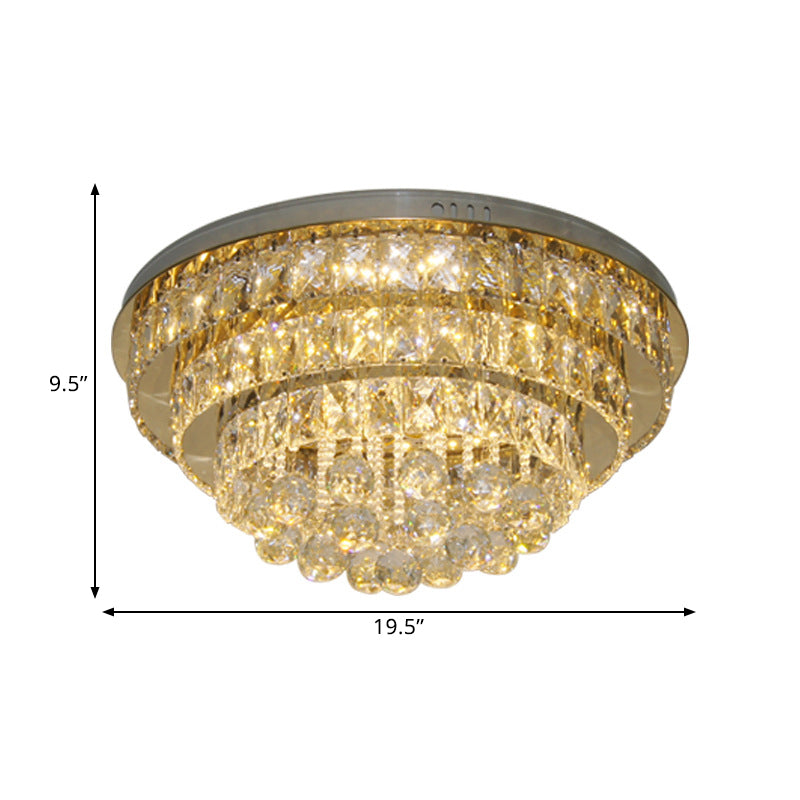 Stainless-Steel Tapered Flushmount Contemporary Clear Faceted Crystal Blocks LED Parlor Ceiling Fixture Clearhalo 'Ceiling Lights' 'Close To Ceiling Lights' 'Close to ceiling' 'Flush mount' Lighting' 1425668