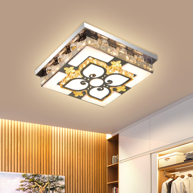 Square Clear Crystal Blocks Flush Light Contemporary Drawing Room LED Ceiling Lighting in Nickel Nickel Clearhalo 'Ceiling Lights' 'Close To Ceiling Lights' 'Close to ceiling' 'Flush mount' Lighting' 1425676