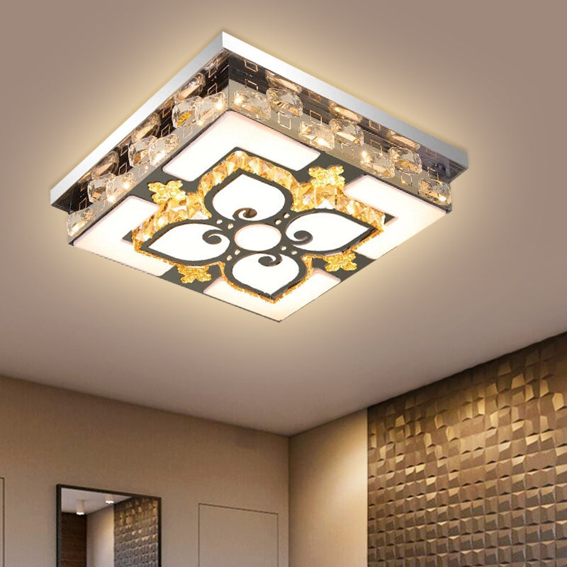 Square Clear Crystal Blocks Flush Light Contemporary Drawing Room LED Ceiling Lighting in Nickel Clearhalo 'Ceiling Lights' 'Close To Ceiling Lights' 'Close to ceiling' 'Flush mount' Lighting' 1425677