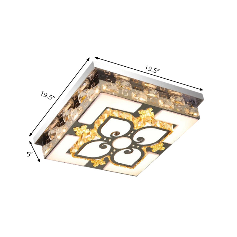 Square Clear Crystal Blocks Flush Light Contemporary Drawing Room LED Ceiling Lighting in Nickel Clearhalo 'Ceiling Lights' 'Close To Ceiling Lights' 'Close to ceiling' 'Flush mount' Lighting' 1425679