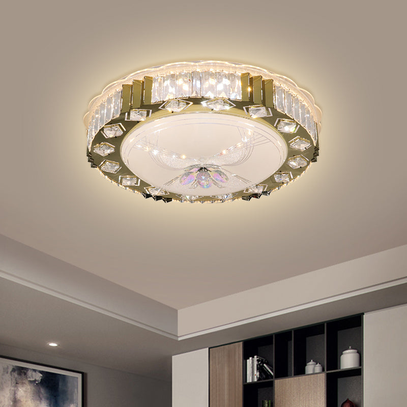 LED Circular Ceiling Fixture Modern Stainless-Steel Finish Clear Cut Crystal Blocks Flush Mount in Warm/Multi Color Light - Stainless-Steel - Clearhalo - 'Ceiling Lights' - 'Close To Ceiling Lights' - 'Close to ceiling' - 'Flush mount' - Lighting' - 1425688