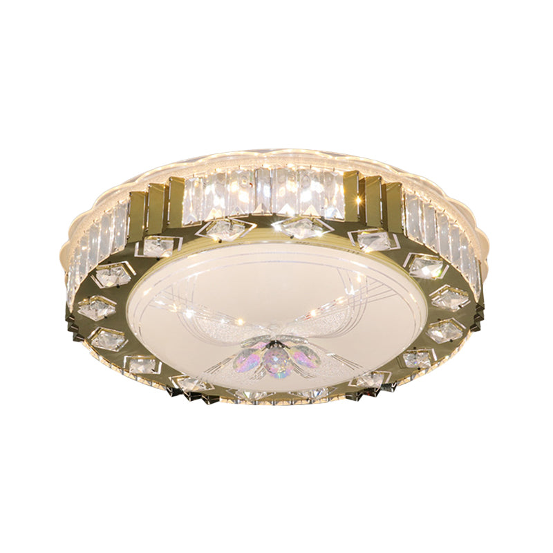 LED Circular Ceiling Fixture Modern Stainless-Steel Finish Clear Cut Crystal Blocks Flush Mount in Warm/Multi Color Light - Clearhalo - 'Ceiling Lights' - 'Close To Ceiling Lights' - 'Close to ceiling' - 'Flush mount' - Lighting' - 1425690
