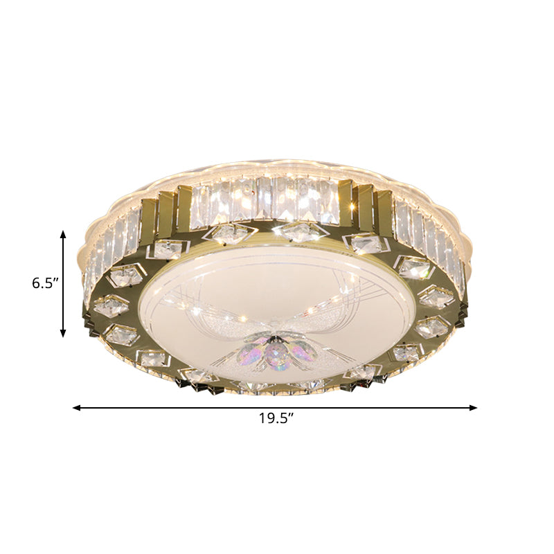 LED Circular Ceiling Fixture Modern Stainless-Steel Finish Clear Cut Crystal Blocks Flush Mount in Warm/Multi Color Light - Clearhalo - 'Ceiling Lights' - 'Close To Ceiling Lights' - 'Close to ceiling' - 'Flush mount' - Lighting' - 1425691