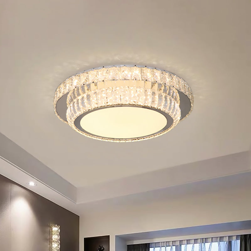 LED Lighting Fixture Contemporary 2-Tier Circular Clear Rectangular-Cut Crystals Flush Mount in Nickel - Nickel - Clearhalo - 'Ceiling Lights' - 'Close To Ceiling Lights' - 'Close to ceiling' - 'Flush mount' - Lighting' - 1425700