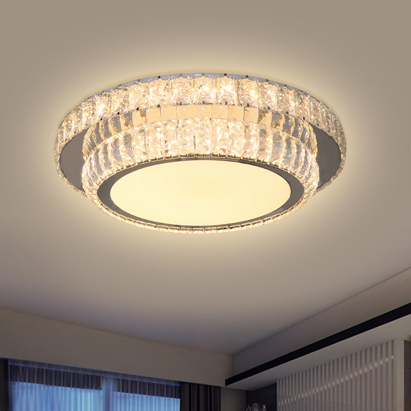 LED Lighting Fixture Contemporary 2-Tier Circular Clear Rectangular-Cut Crystals Flush Mount in Nickel - Clearhalo - 'Ceiling Lights' - 'Close To Ceiling Lights' - 'Close to ceiling' - 'Flush mount' - Lighting' - 1425701