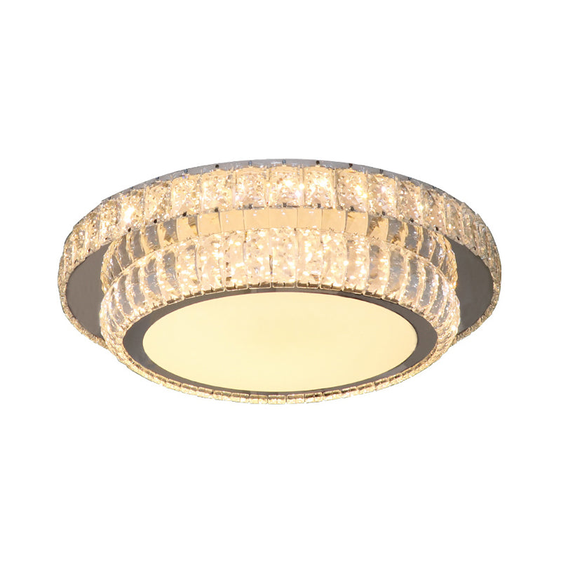 LED Lighting Fixture Contemporary 2-Tier Circular Clear Rectangular-Cut Crystals Flush Mount in Nickel - Clearhalo - 'Ceiling Lights' - 'Close To Ceiling Lights' - 'Close to ceiling' - 'Flush mount' - Lighting' - 1425702