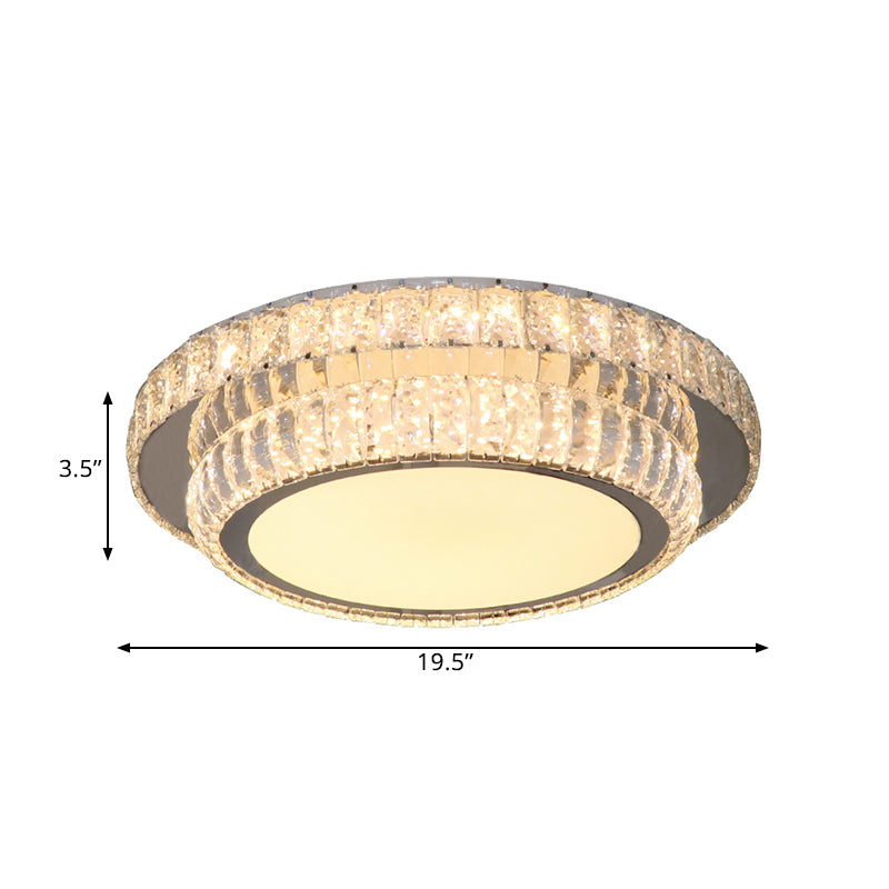 LED Lighting Fixture Contemporary 2-Tier Circular Clear Rectangular-Cut Crystals Flush Mount in Nickel - Clearhalo - 'Ceiling Lights' - 'Close To Ceiling Lights' - 'Close to ceiling' - 'Flush mount' - Lighting' - 1425703