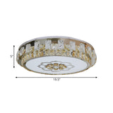 Drum Clear Cut Crystal Blocks Flushmount Modern Sleeping Room LED Ceiling Lamp in Stainless-Steel with Blossom Pattern