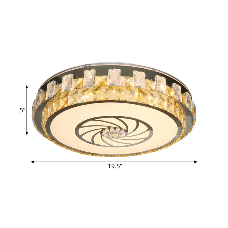 Nickel LED Ceiling Mount Contemporary Clear Beveled Crystal Blocks Round Flush Light Fixture with Windmill Pattern - Clearhalo - 'Ceiling Lights' - 'Close To Ceiling Lights' - 'Close to ceiling' - 'Flush mount' - Lighting' - 1425719