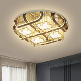 LED Circle Flush Lighting Modern Stainless-Steel Rectangular-Cut Crystals Ceiling Lamp with Cubic Shade - Clearhalo - 'Ceiling Lights' - 'Close To Ceiling Lights' - 'Close to ceiling' - 'Flush mount' - Lighting' - 1425721