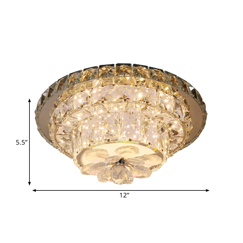 Tapered Porch Flush Mount Contemporary Clear Cut Crystal Blocks LED Nickel Ceiling Light Fixture Clearhalo 'Ceiling Lights' 'Close To Ceiling Lights' 'Close to ceiling' 'Flush mount' Lighting' 1425734