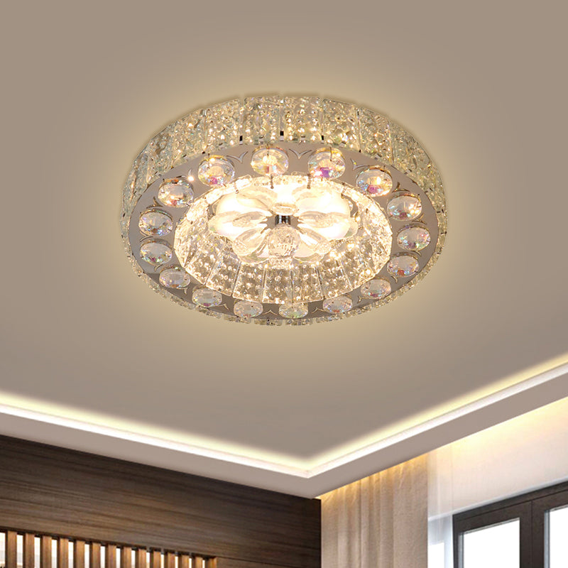 Clear Faceted Crystal Blocks LED Ceiling Lamp Modern Nickel Round Corridor Flushmount Lighting - Clearhalo - 'Ceiling Lights' - 'Close To Ceiling Lights' - 'Close to ceiling' - 'Flush mount' - Lighting' - 1425736