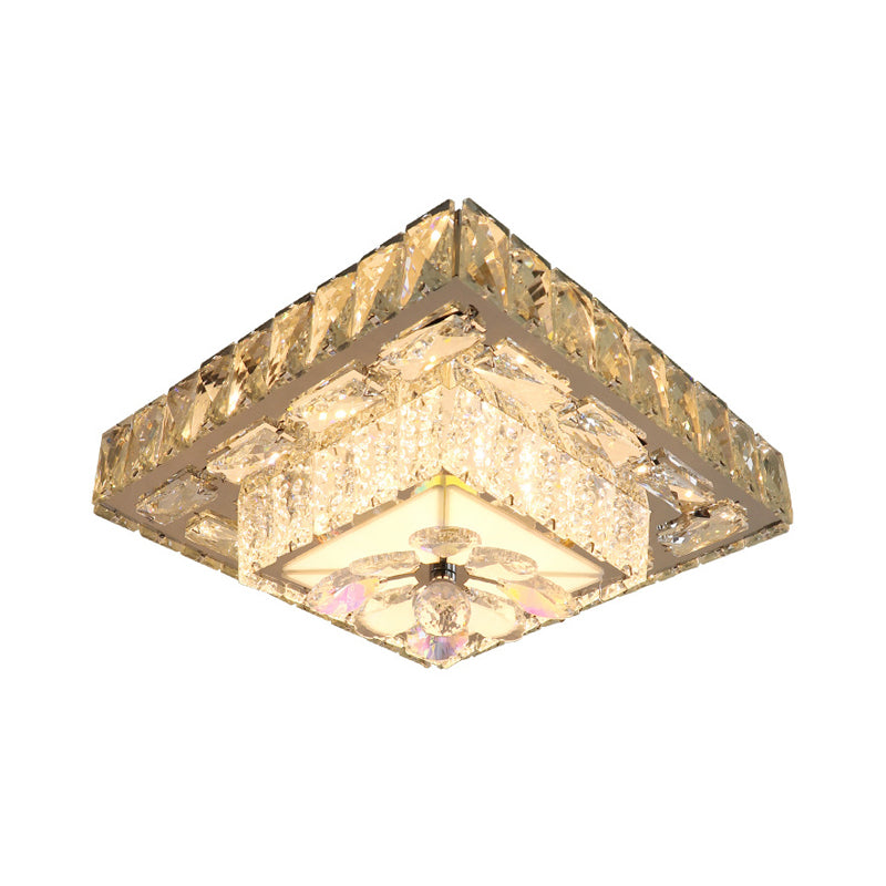 Clear Beveled Crystal Blocks Square Flushmount Contemporary LED Corridor Ceiling Lamp in Stainless-Steel - Clearhalo - 'Ceiling Lights' - 'Close To Ceiling Lights' - 'Close to ceiling' - 'Flush mount' - Lighting' - 1425741