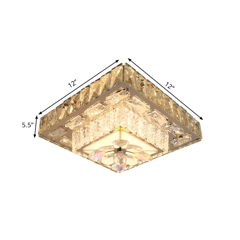 Clear Beveled Crystal Blocks Square Flushmount Contemporary LED Corridor Ceiling Lamp in Stainless-Steel - Clearhalo - 'Ceiling Lights' - 'Close To Ceiling Lights' - 'Close to ceiling' - 'Flush mount' - Lighting' - 1425742