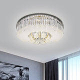 Nickel LED Flush Mount Lamp Modern Clear Crystal Prisms Drum Ceiling Lighting with Draping - Clearhalo - 'Ceiling Lights' - 'Close To Ceiling Lights' - 'Close to ceiling' - 'Flush mount' - Lighting' - 1425752