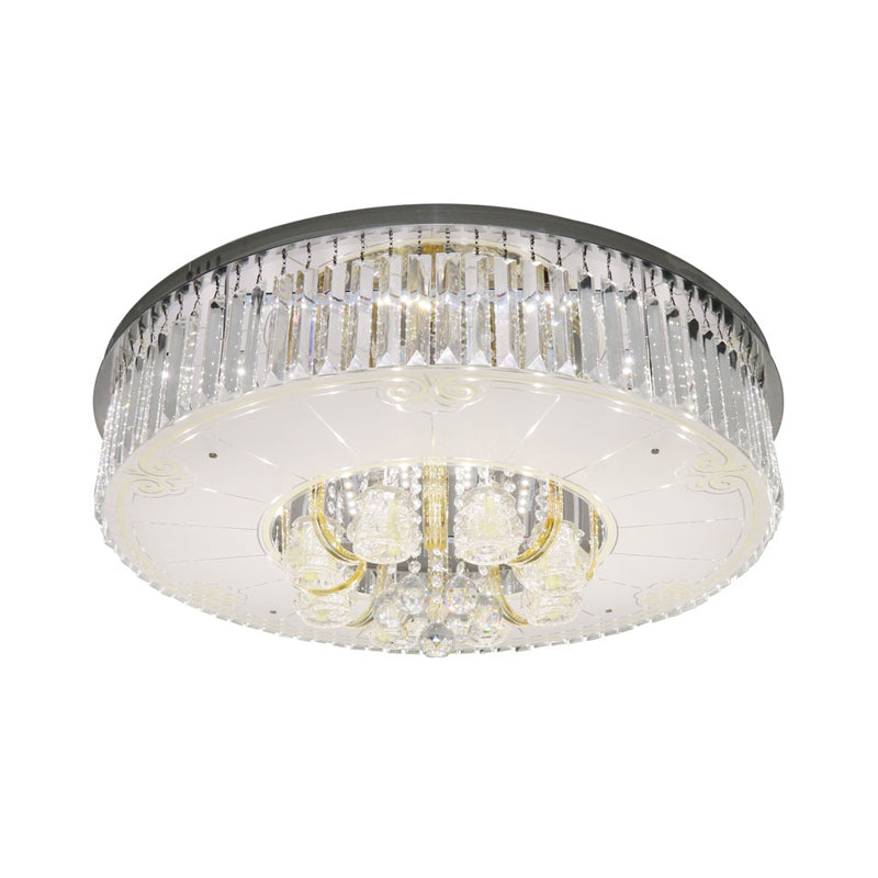 Nickel LED Flush Mount Lamp Modern Clear Crystal Prisms Drum Ceiling Lighting with Draping - Clearhalo - 'Ceiling Lights' - 'Close To Ceiling Lights' - 'Close to ceiling' - 'Flush mount' - Lighting' - 1425753