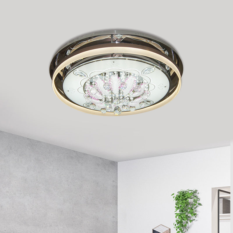 23.5"/31.5" Wide LED Flush Ceiling Light Modern Drum Clear Crystal Draping Light Fixture in Stainless-Steel Stainless-Steel Clearhalo 'Ceiling Lights' 'Close To Ceiling Lights' 'Close to ceiling' 'Flush mount' Lighting' 1425766