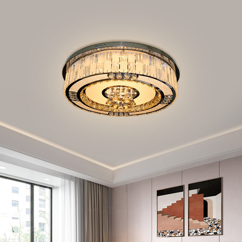 LED Drum Flushmount Light Contemporary Stainless-Steel Clear Crystal Blocks Ceiling Lamp - Stainless-Steel - Clearhalo - 'Ceiling Lights' - 'Close To Ceiling Lights' - 'Close to ceiling' - 'Flush mount' - Lighting' - 1425789