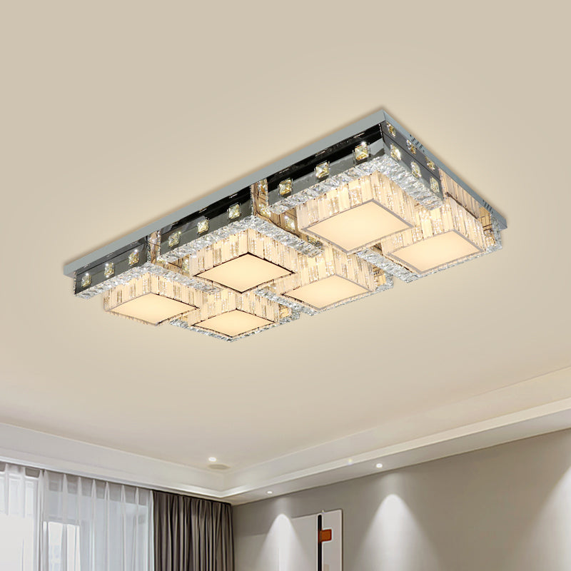 LED Ceiling Light Modern Rectangle/Square Crystal Blocks Flushmount in ...