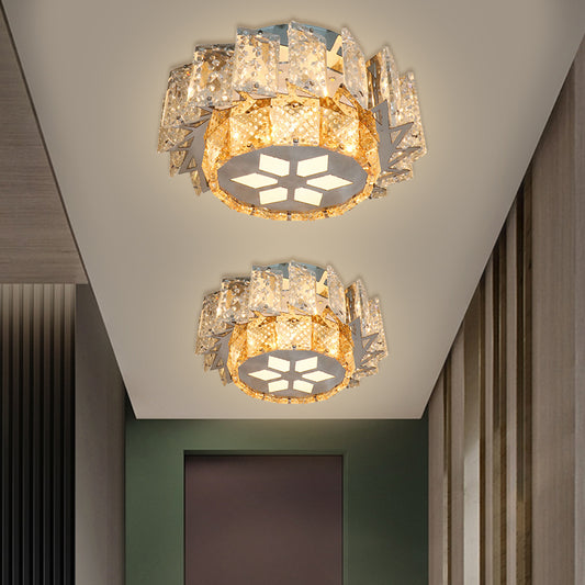 Windmill Porch Ceiling Lamp Contemporary Clear Crystal Blocks LED Nickel Flush Mount Lighting Nickel Clearhalo 'Ceiling Lights' 'Close To Ceiling Lights' 'Close to ceiling' 'Flush mount' Lighting' 1425862