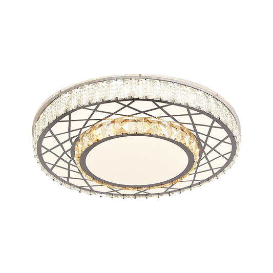 LED Clear Beveled Crystal Blocks Light Fixture Modern Stainless-Steel Round Great Room Flush Mount Fixture Clearhalo 'Ceiling Lights' 'Close To Ceiling Lights' 'Close to ceiling' 'Flush mount' Lighting' 1425907