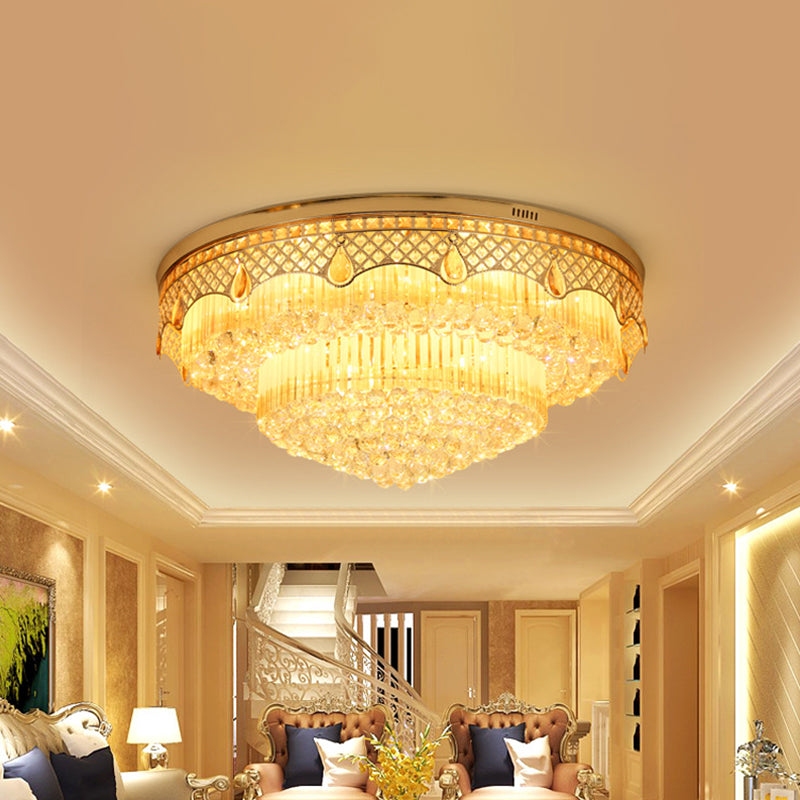 6 Bulbs Tapered Ceiling Light Modern Gold Finish Clear Cut Crystal Balls Flush Mount Lamp Clear Clearhalo 'Ceiling Lights' 'Close To Ceiling Lights' 'Close to ceiling' 'Flush mount' Lighting' 1425971