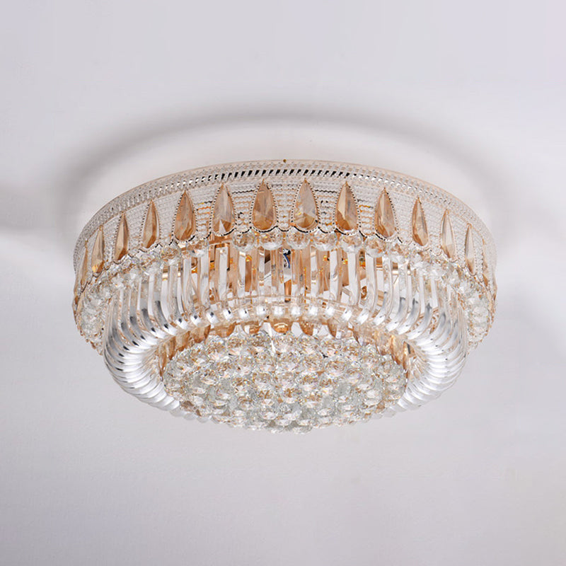 7 Heads Clear Crystal Orbs Flush Light Fixture Modern Gold Finish Drum Living Room Ceiling Mount Clearhalo 'Ceiling Lights' 'Close To Ceiling Lights' 'Close to ceiling' 'Flush mount' Lighting' 1425982