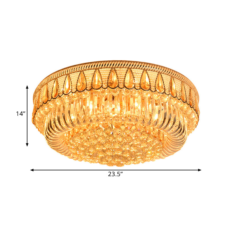 7 Heads Clear Crystal Orbs Flush Light Fixture Modern Gold Finish Drum Living Room Ceiling Mount Clearhalo 'Ceiling Lights' 'Close To Ceiling Lights' 'Close to ceiling' 'Flush mount' Lighting' 1425983