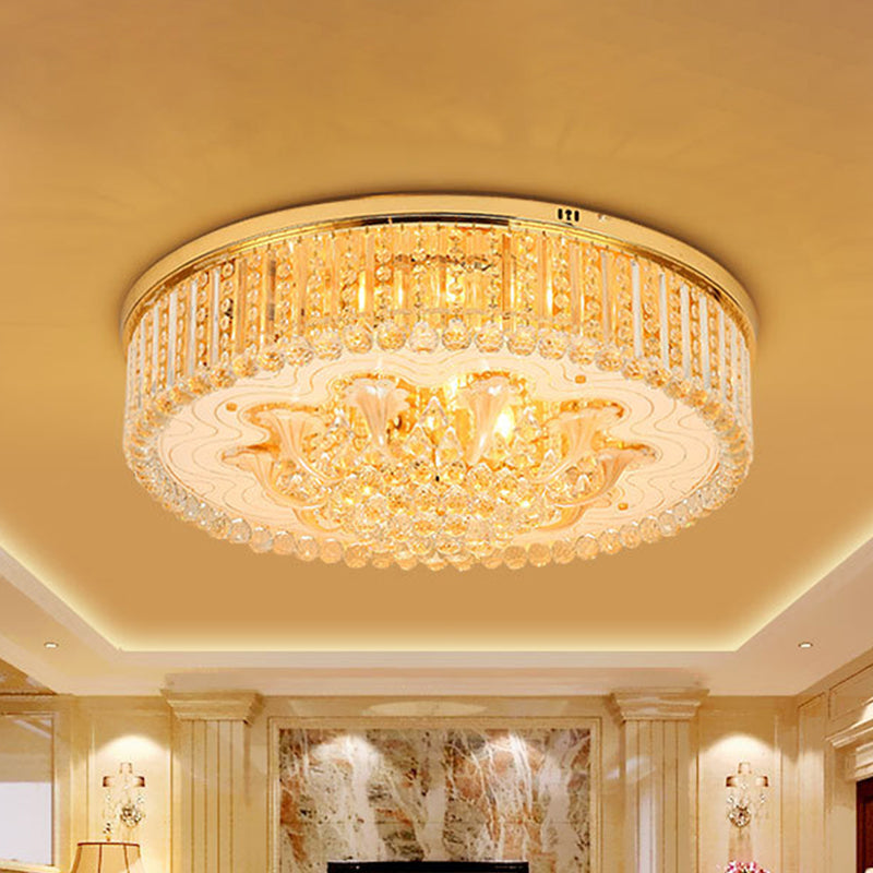 5 Heads Round Flush Light Fixture Modern Gold Clear Beveled Crystal Stands Ceiling Lighting Clear Clearhalo 'Ceiling Lights' 'Close To Ceiling Lights' 'Close to ceiling' 'Flush mount' Lighting' 1425988