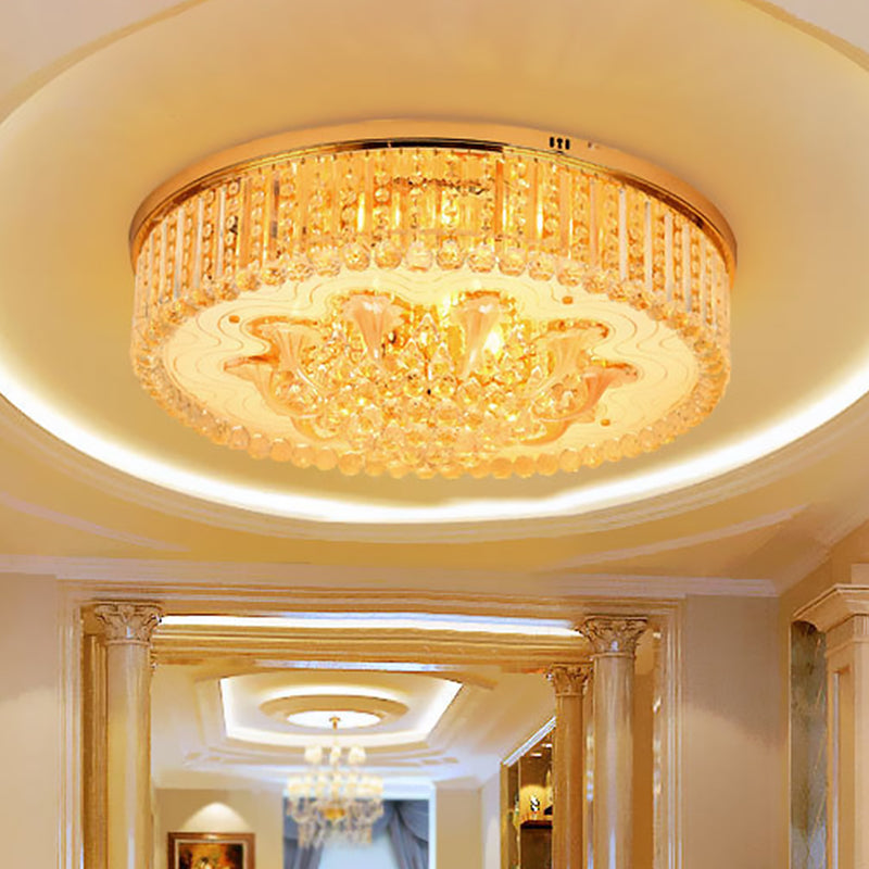 5 Heads Round Flush Light Fixture Modern Gold Clear Beveled Crystal Stands Ceiling Lighting Clearhalo 'Ceiling Lights' 'Close To Ceiling Lights' 'Close to ceiling' 'Flush mount' Lighting' 1425989