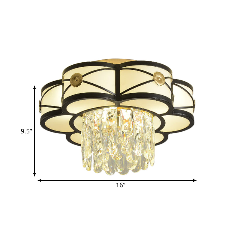 Floral Clear Crystal Draping Ceiling Lamp Contemporary 4/10 Bulbs Parlor Flushmount Light in Black, 16"/28.5" Wide