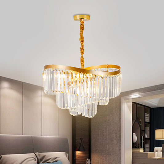 Spiral Clear Crystal Prisms Chandelier Light Contemporary 10/11 Bulbs Living Room Suspension Pendant, 21.5"/30" Wide Clear 21.5" Clearhalo 'Ceiling Lights' 'Chandeliers' 'Clear' 'Industrial' 'Modern Chandeliers' 'Modern' 'Tiffany' 'Traditional Chandeliers' Lighting' 1426028