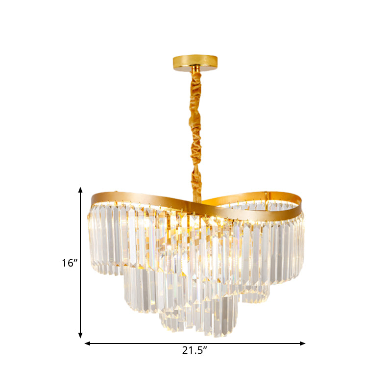 Spiral Clear Crystal Prisms Chandelier Light Contemporary 10/11 Bulbs Living Room Suspension Pendant, 21.5"/30" Wide Clearhalo 'Ceiling Lights' 'Chandeliers' 'Clear' 'Industrial' 'Modern Chandeliers' 'Modern' 'Tiffany' 'Traditional Chandeliers' Lighting' 1426031