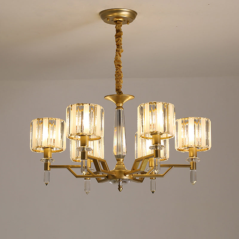 6/8 Bulbs Crooked Arm Ceiling Chandelier Contemporary Gold Clear Crystal Shade Hanging Light Kit Clearhalo 'Ceiling Lights' 'Chandeliers' 'Modern Chandeliers' 'Modern' Lighting' 1426055