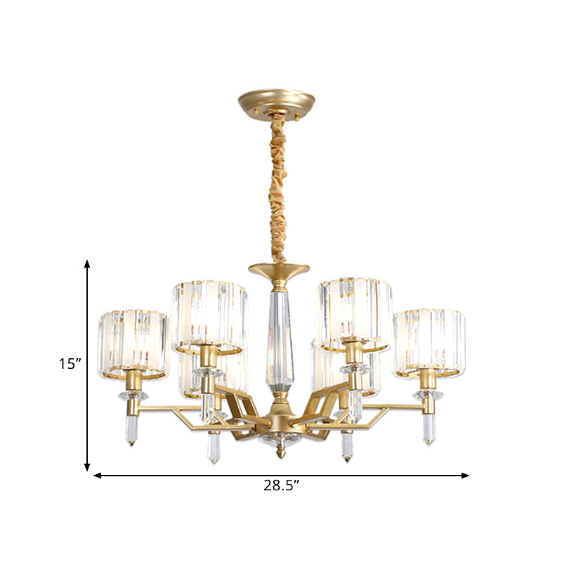 6/8 Bulbs Crooked Arm Ceiling Chandelier Contemporary Gold Clear Crystal Shade Hanging Light Kit Clearhalo 'Ceiling Lights' 'Chandeliers' 'Modern Chandeliers' 'Modern' Lighting' 1426057