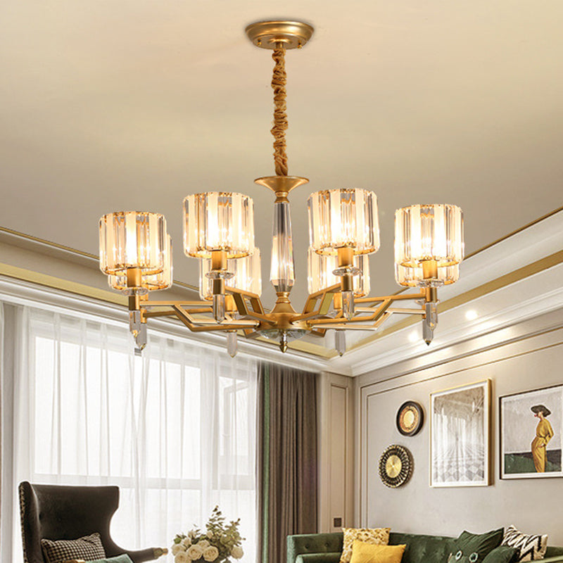 6/8 Bulbs Crooked Arm Ceiling Chandelier Contemporary Gold Clear Crystal Shade Hanging Light Kit 8 Gold Clearhalo 'Ceiling Lights' 'Chandeliers' 'Modern Chandeliers' 'Modern' Lighting' 1426058