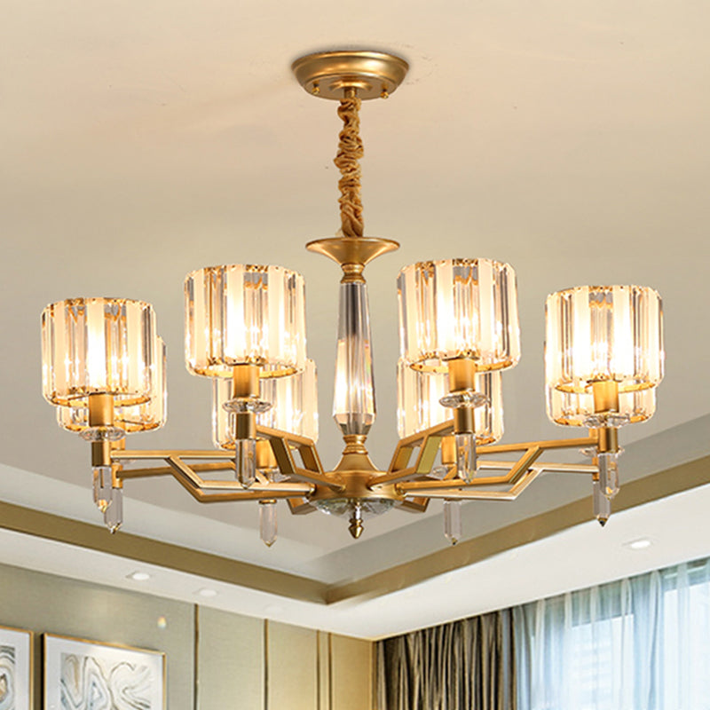 6/8 Bulbs Crooked Arm Ceiling Chandelier Contemporary Gold Clear Crystal Shade Hanging Light Kit Clearhalo 'Ceiling Lights' 'Chandeliers' 'Modern Chandeliers' 'Modern' Lighting' 1426059