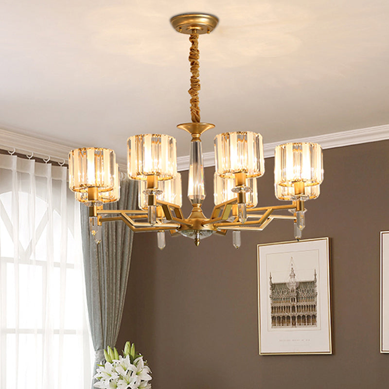 6/8 Bulbs Crooked Arm Ceiling Chandelier Contemporary Gold Clear Crystal Shade Hanging Light Kit Clearhalo 'Ceiling Lights' 'Chandeliers' 'Modern Chandeliers' 'Modern' Lighting' 1426060