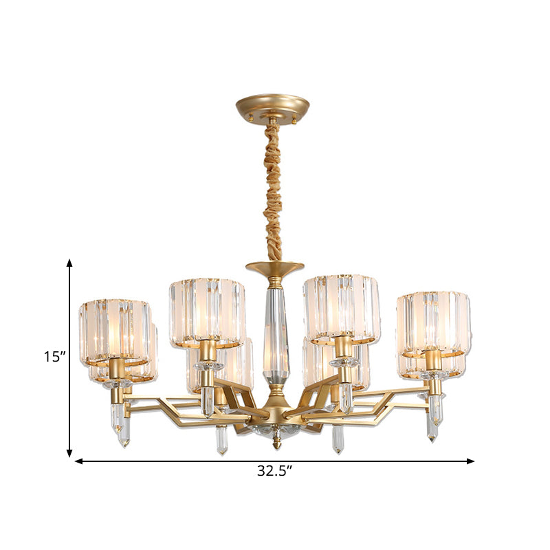 6/8 Bulbs Crooked Arm Ceiling Chandelier Contemporary Gold Clear Crystal Shade Hanging Light Kit Clearhalo 'Ceiling Lights' 'Chandeliers' 'Modern Chandeliers' 'Modern' Lighting' 1426062