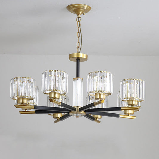 Cylinder Clear Crystal Pendant Modern 8/10 Bulbs Drawing Room Hanging Chandelier with Radial Design 8 Clear Clearhalo 'Ceiling Lights' 'Chandeliers' 'Clear' 'Industrial' 'Modern Chandeliers' 'Modern' 'Tiffany' 'Traditional Chandeliers' Lighting' 1426068
