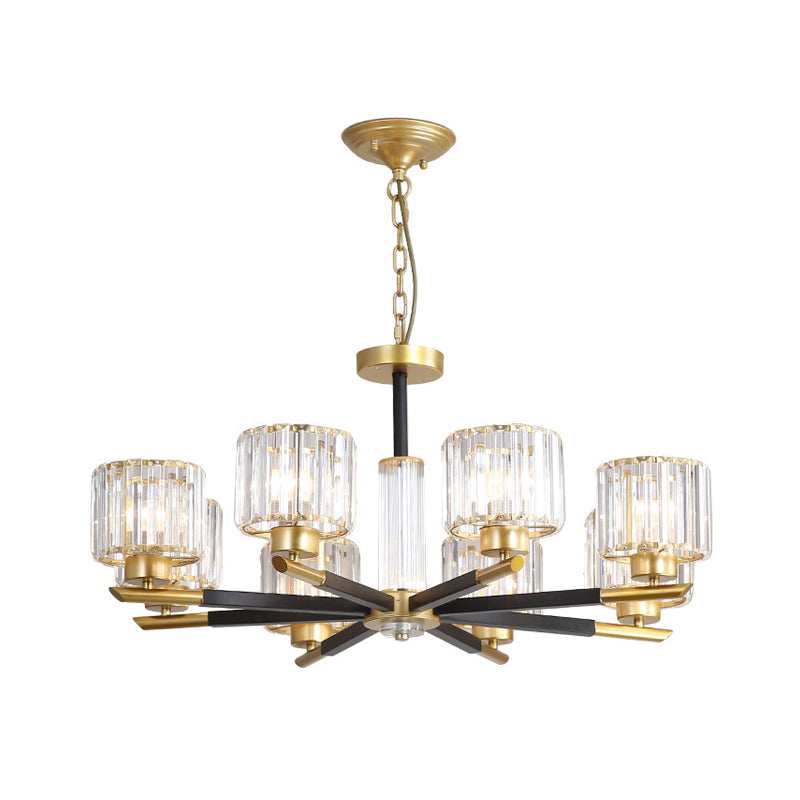 Cylinder Clear Crystal Pendant Modern 8/10 Bulbs Drawing Room Hanging Chandelier with Radial Design Clearhalo 'Ceiling Lights' 'Chandeliers' 'Clear' 'Industrial' 'Modern Chandeliers' 'Modern' 'Tiffany' 'Traditional Chandeliers' Lighting' 1426070