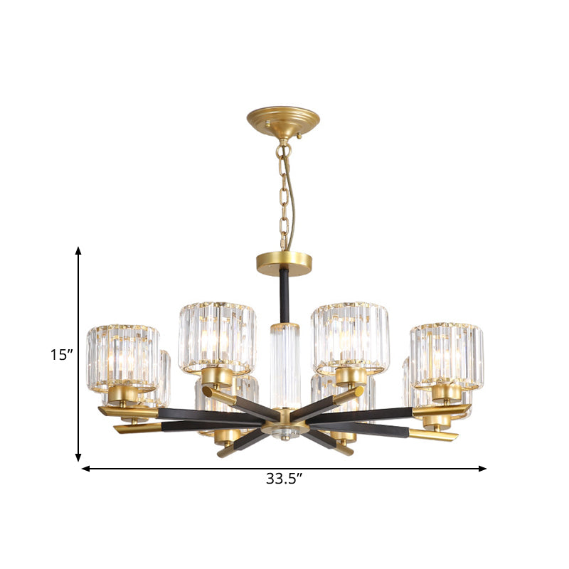 Cylinder Clear Crystal Pendant Modern 8/10 Bulbs Drawing Room Hanging Chandelier with Radial Design Clearhalo 'Ceiling Lights' 'Chandeliers' 'Clear' 'Industrial' 'Modern Chandeliers' 'Modern' 'Tiffany' 'Traditional Chandeliers' Lighting' 1426071