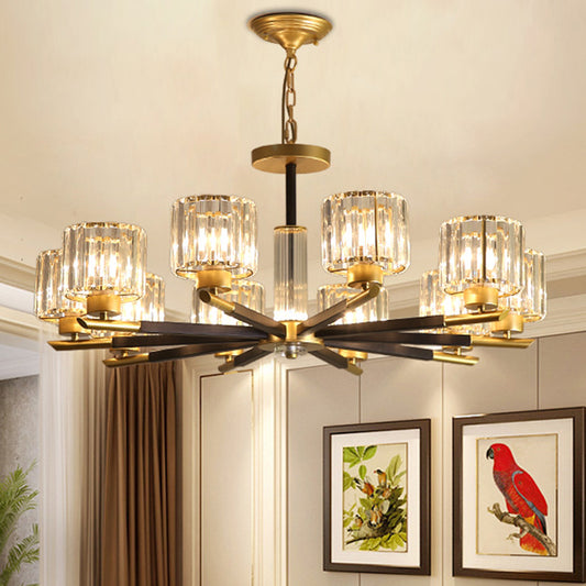 Cylinder Clear Crystal Pendant Modern 8/10 Bulbs Drawing Room Hanging Chandelier with Radial Design 10 Clear Clearhalo 'Ceiling Lights' 'Chandeliers' 'Clear' 'Industrial' 'Modern Chandeliers' 'Modern' 'Tiffany' 'Traditional Chandeliers' Lighting' 1426072